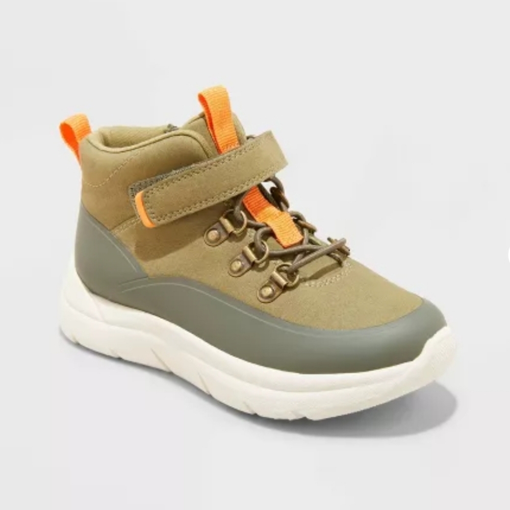 Toddler Gavin Hiker Sneakers Boots - Kids High-Top Sneakers - Olive and Orange